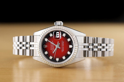 ROLEX LADIES DATEJUST 69174 RED VIGNETTE FACTORY DIAMOND 18K GOLD