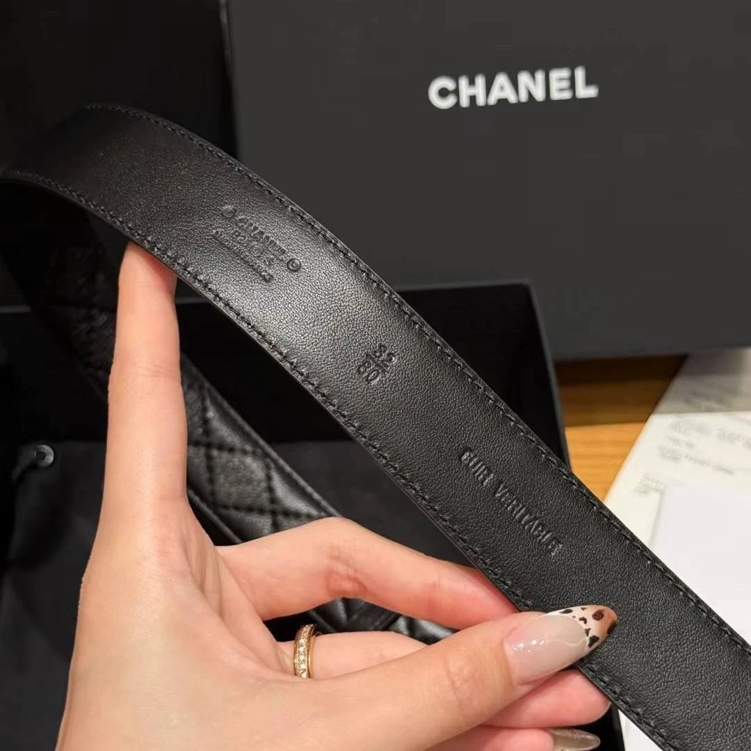 Chanel Black Quilted Leather Belt Silver CC Logo Buckle size 85