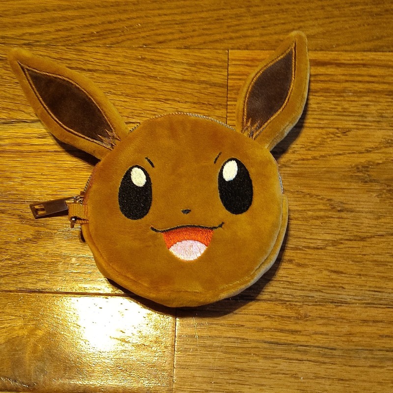 Pokémon Eevee Brown Plush Coin Purse Pouch Bag with Zipper Closure