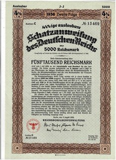 Deutsches Reich Berlin 1936 treasury loan 5000 Reichsmark VF/VF