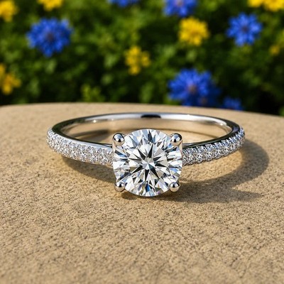 14K White Gold Plated 2.20Ct Round Cut Moissanite Solitaire Engagement Ring
