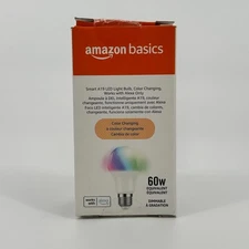 Amazon Basics Smart A19 LED Light Bulb,  Color Changing, 9W