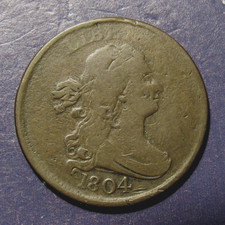 1804 DRAPED BUST HALF CENT, CROSSLET 4, STEMLESS  ~  A DECENT ORIGINAL EXAMPLE