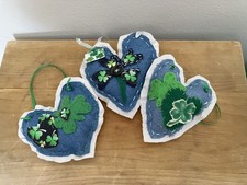 PRIMITIVE ST PATRICKS DAY SET OF 3 BLUE DENIM HEART BOWL FILLERS-TOTAL 3