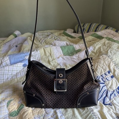 Relic by Fossil Brown Black Logo Shoulder Bag w/Buckle Accent and Inner Pockets