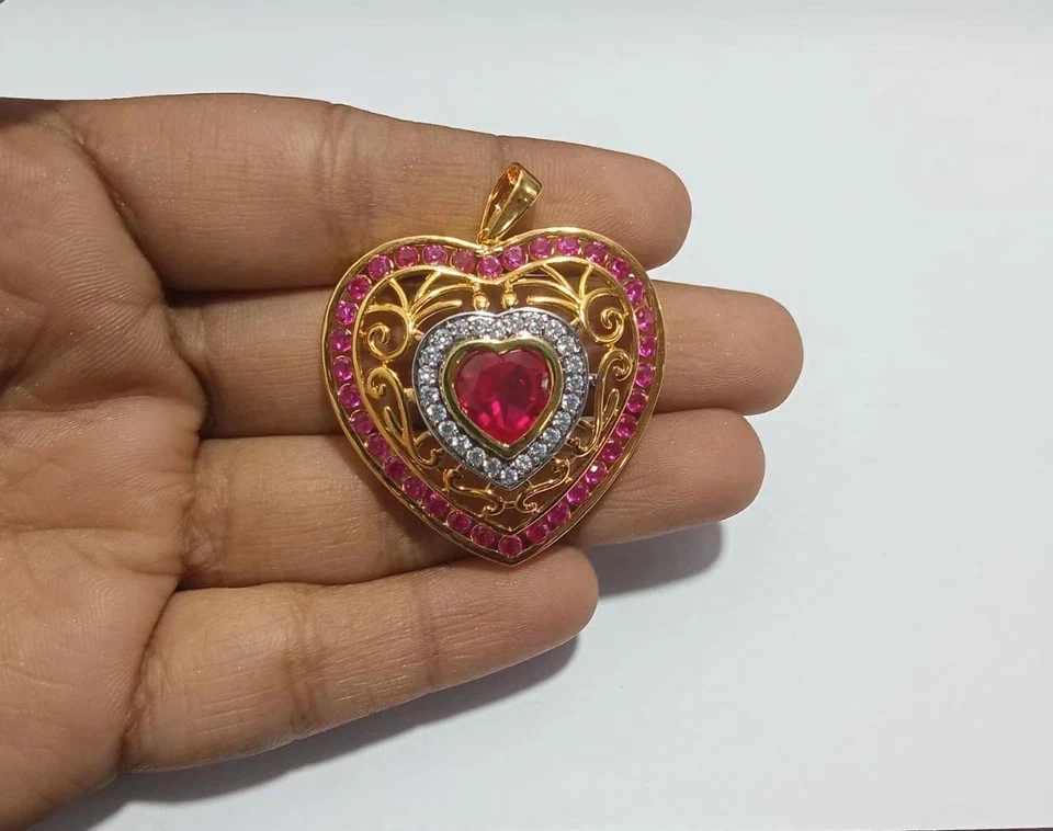 2.00Ct Heart Cut Lab Created Red Ruby Heart Women Pendant 14K Yellow Gold Plated - Image 4 of 4