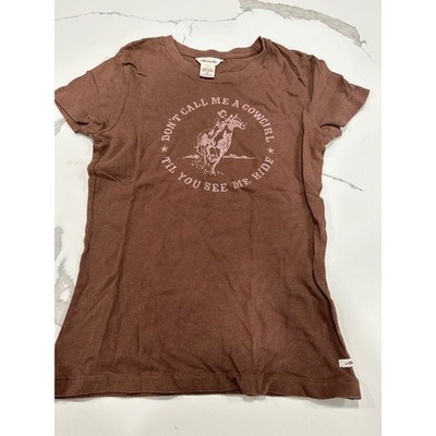 る〜か　ブラウン Vtg Abercrombie Brown Cowgirl Graphic Tee Pink Western Rodeo T