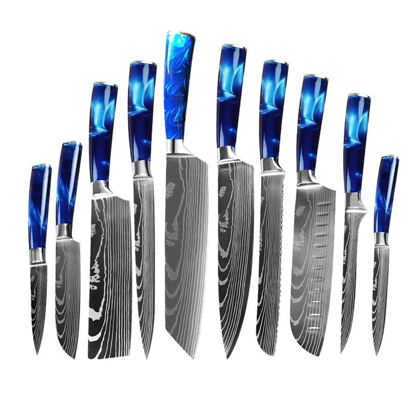 10PC Japanese Damascus pattern Stainless Steel Kitchen Chef Knives Set &Scabbard