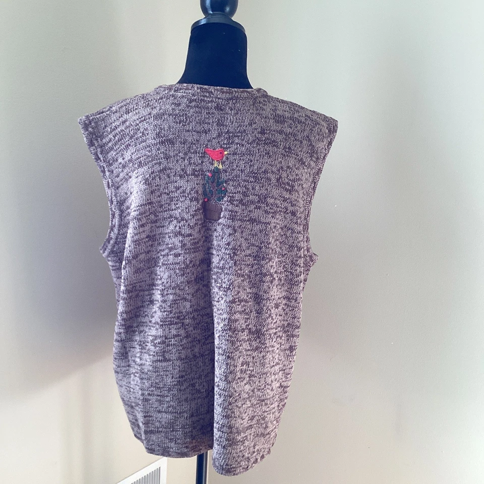 Chaleco Suéter Vintage Bobbie Brooks XL Cardinal Bird Marrón Navidad Polo Norte Foto 3 de 4