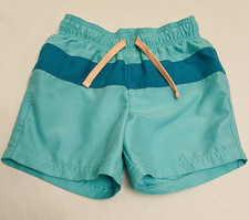 Cat Jack Boys Blue Colorblock Swim Shorts XS 4/5 Drawstring Lined