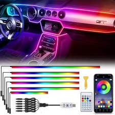 RGB Interior LED Light Kit for Car 6-in-1 Acrylic Strip App Music Sync USB