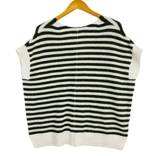 LOFT Women's Knit Top Small Olive Green Striped Dolman Sleeve V-Neck