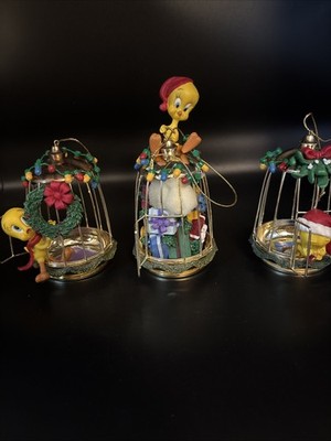 Tweety Bird Bradford Ex Set of 3 Christmas Tree Ornaments 1999 Warner Bros NIB