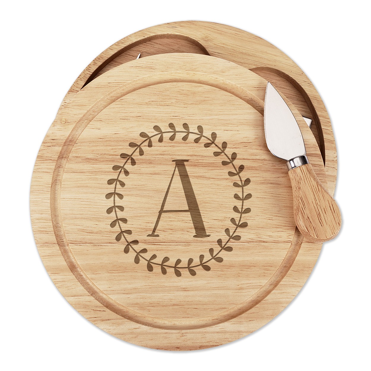 Letter A Floral Wreath Alphabet Cheese Board Knife Set Flowers