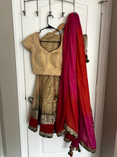 Pink, Red, Gold Indian Choli Dress Set Lengha Garba Diwali Bollywood Wedding