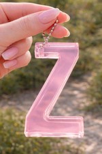 Pink Resin Letter Z Keychain Handmade Initial Charm Cute Glossy Gift