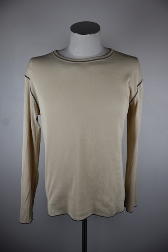 Armani Jeans Mens Beige Cotton T-Shirt Long Sleeve Logo Vintage Casual XL