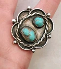 Vintage Sterling Silver Navajo Old Turquoise Ring Size 7 with Rope Design