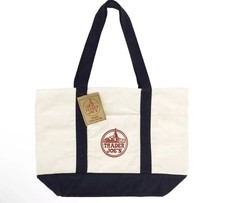 Trader Joe  s Navy Blue Canvas Grocery Tote Bag Full Size Reusable Groceries