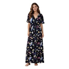 LITTLE MISTRESS Floral Chiffon Maxi Dress Women’s 6 Tall Sheer Flutter Sleeves 