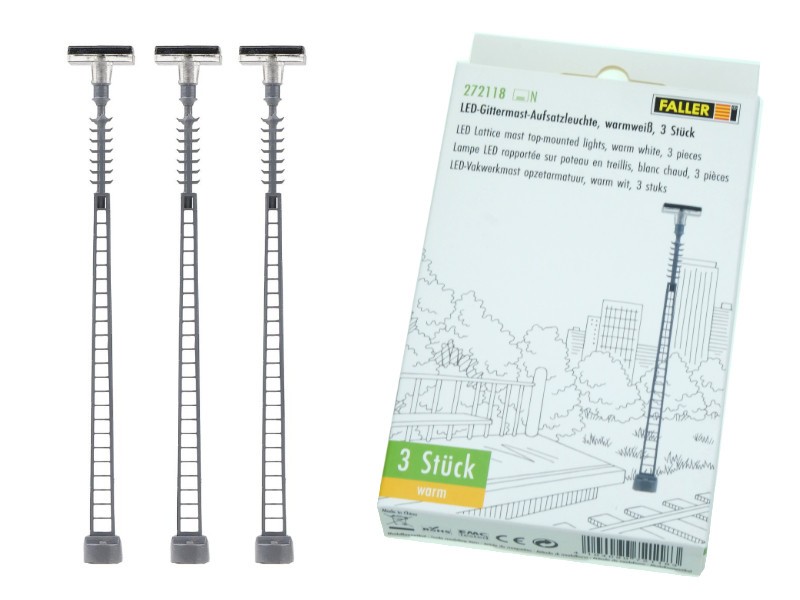 FALLER 272118 Trois Lampadaires Mât à Treillis LED Blanc Chaud Echelle N 1/160