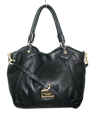 MARC JACOBS Classic Q Francesca Large Hobo Tote Black Pebbled Calfskin Leather