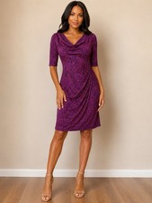 Nine West Womens Size 8 Purple Pink Ruched Draped Neck Office Dress