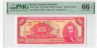 Brazil 5000 Cruzeiros 1964 P 182b PMG 66 EPQ