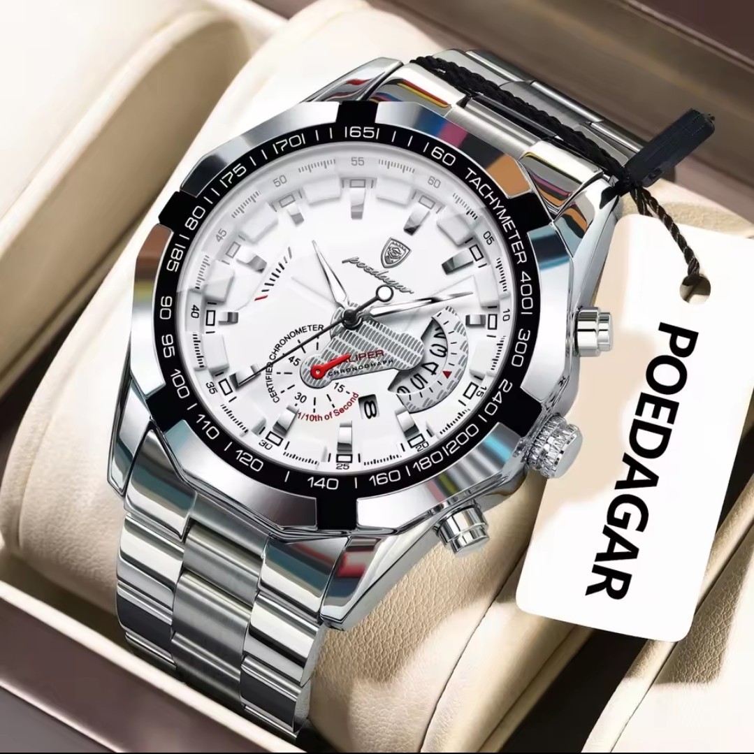 Montre étanche POEDAGAR homme avec affichage de date et aiguilles lumineuses