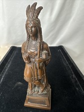 Vintage Ronson Art Metal Works Striker Table Lighter / Cigar Store Indian - Nice