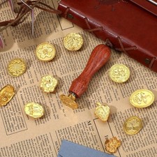 12pcs Wax Seal Stamp Head Kit, Flower Designs with Wooden Handle for Letters