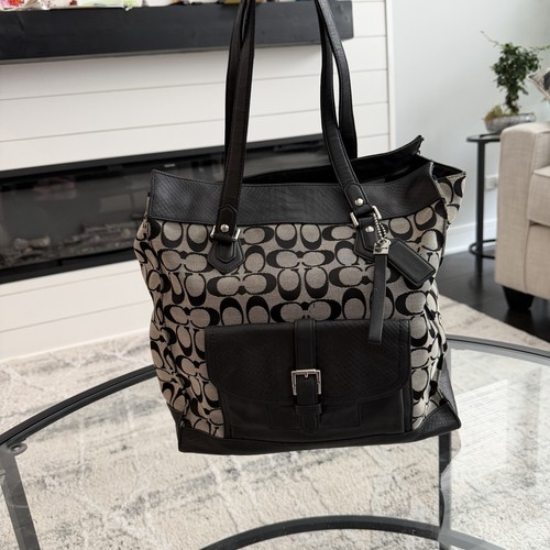 Coach Charlie Signature Python Tote style F31945 Silver Black White MSRP $469