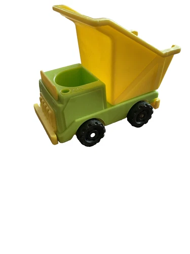 Vintage Fisher Price Little People Green Yellow Dump Truck Sesame Street