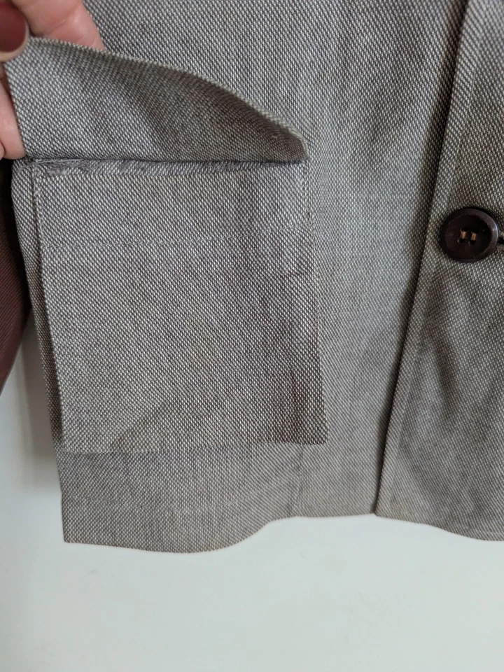 Chaqueta Rockabilly Vintage Años 40 50 Niños Niños Rayón Gabardina Marrón 2 Tonos Foto 3 de 4