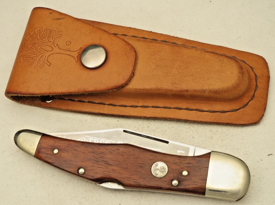 Cuchillo vintage BOKER Solingen #1011 Lockback - asas de palo de rosa - con funda Foto 2 de 4