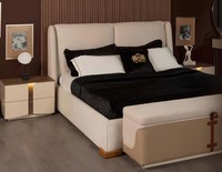 Elegante Beige Schlafzimmer Garnitur Edles Bett 2X Nachttische Bank