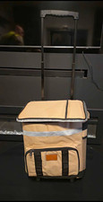 Beige/Black Insulated Cool Bag Ice Box Wheeled Trolley Pull Handle Foldable