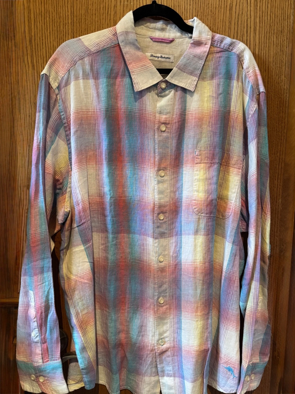 Tommy Bahama Mens Shirt XXL Madrona Madras Plaid 100% Linen Continental