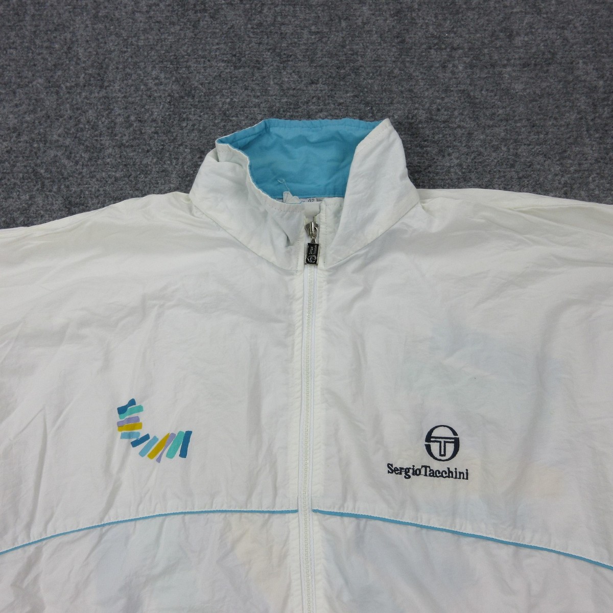 VINTAGE Sergio Tacchini Jacket Mens 42 White Windbreaker