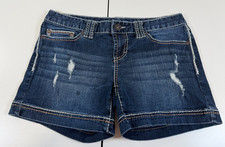 Maurices Womens Dark Wash Denim Distressed Jean Shorts Size 3/4