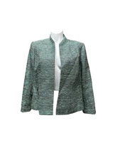Kasper Women’s Plus 2X Jacket Green Striped Long Sleeve Open Front Blazer 