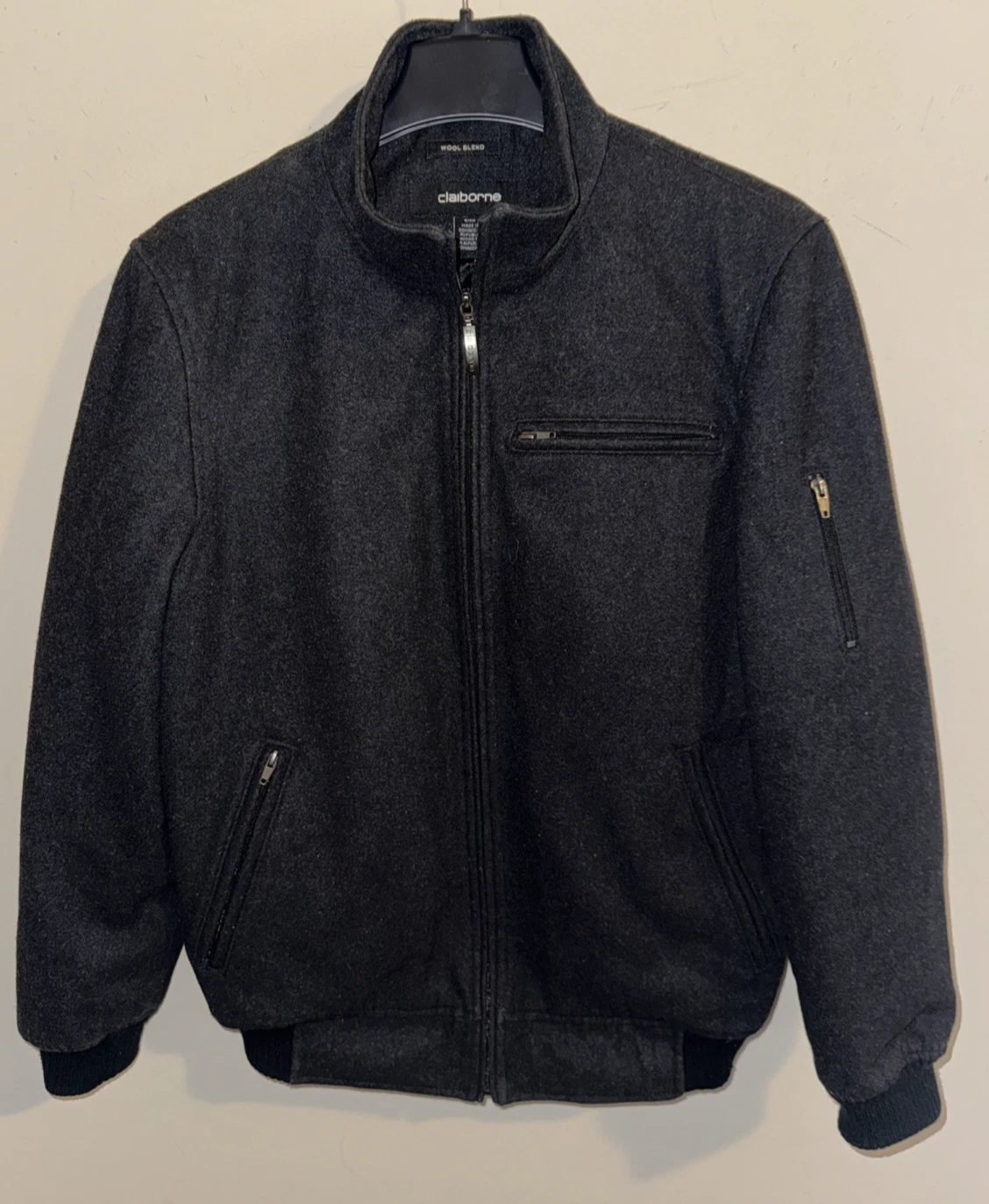 Claiborne Wool Blend Coat Men’s Small Black/Gray Quilted Lining