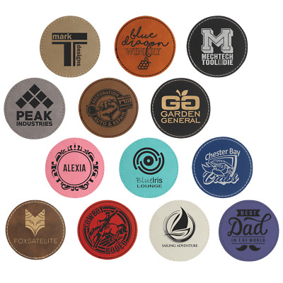 Blank Leather Hat Patches, 10 Pack, Round Laserable Leatherette with Adhesive
