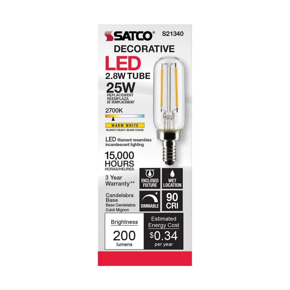 Satco S21340 - 2.8 Watt T6 LED Clear Light Bulbs - 2700K - 120 Volts (6 Pack) - Image 2 of 4
