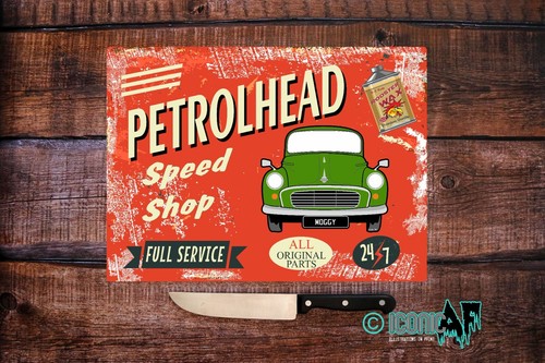 Personalised Morris Minor Lover -Petrolhead Moggy Glass Chopping Board Boyfriend - Picture 9 of 16