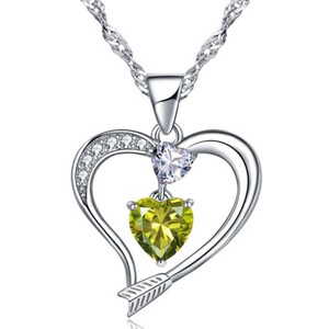 Authentic Birthstone Necklace for Women 18k White Gold Plated Arrow Heart Pendant Jewelry