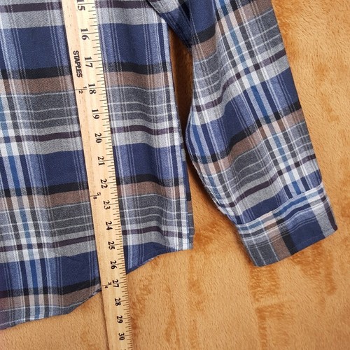 BLOOMINGDALES Shirt Mens Medium Blue Plaid Button Up Flannel Casual Pocket - Picture 7 of 8