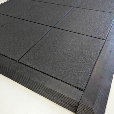 Interlocking Rubber Gym Mat Floor Tiles 90cm x 90cm x 14mm Edge Strips  UK