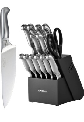 enowo14 PCS Chef Knife Set with Wooden Block Built-in Knife