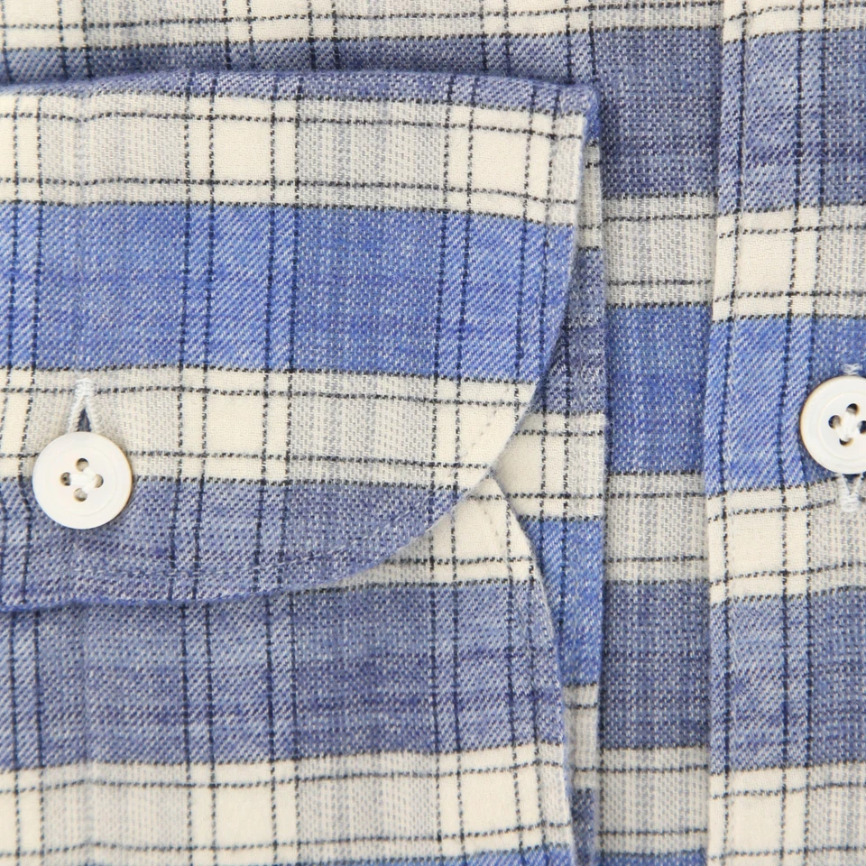 Finamore Napoli Blue Plaid Shirt - Extra Slim - (F110186) - Image 3 of 4